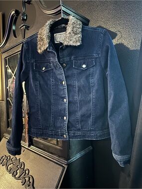 BB Dakota Dark Blue Denim Jacket with Faux Fur Collar